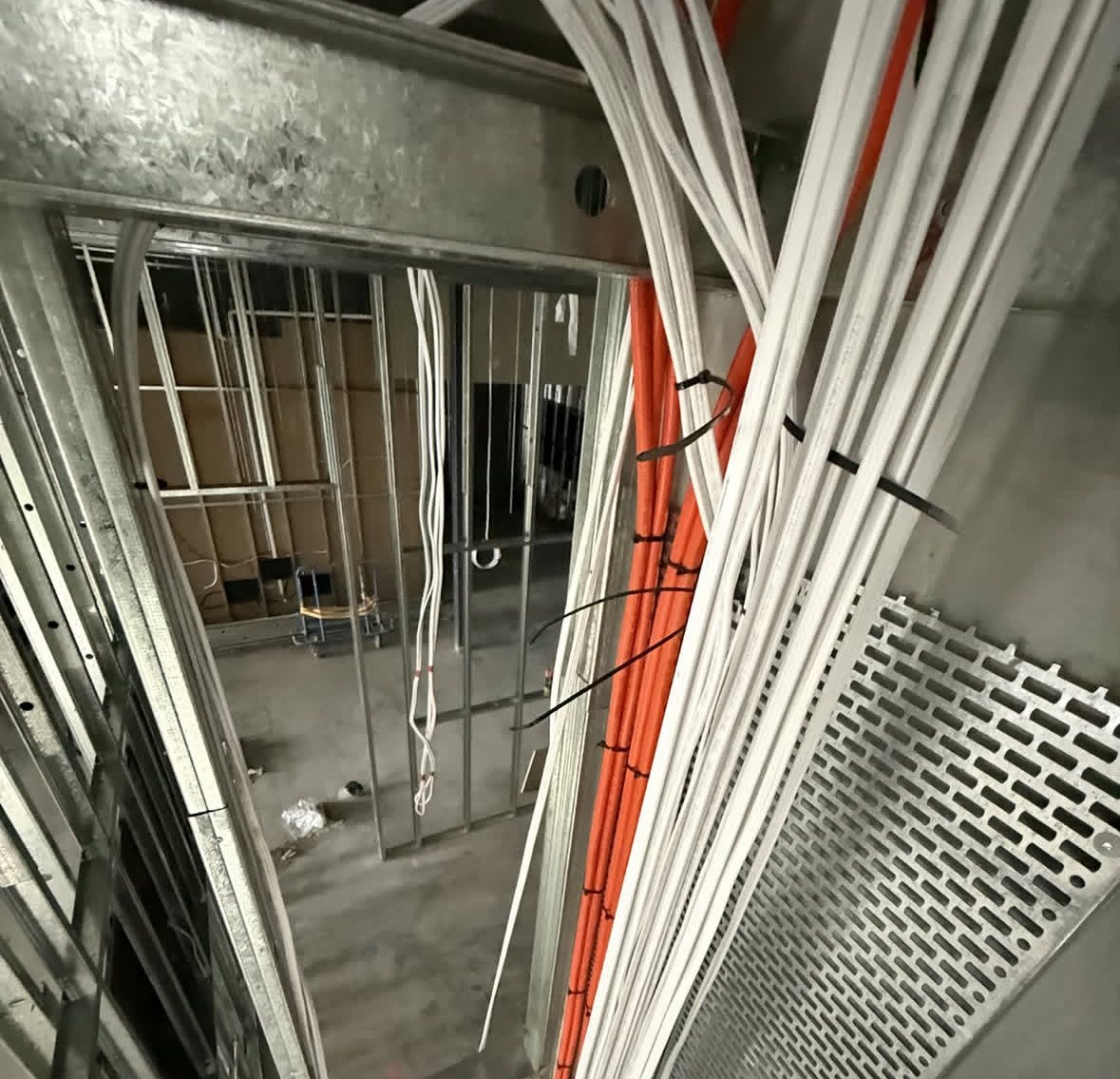 Cabling routed through a commercial fit-out