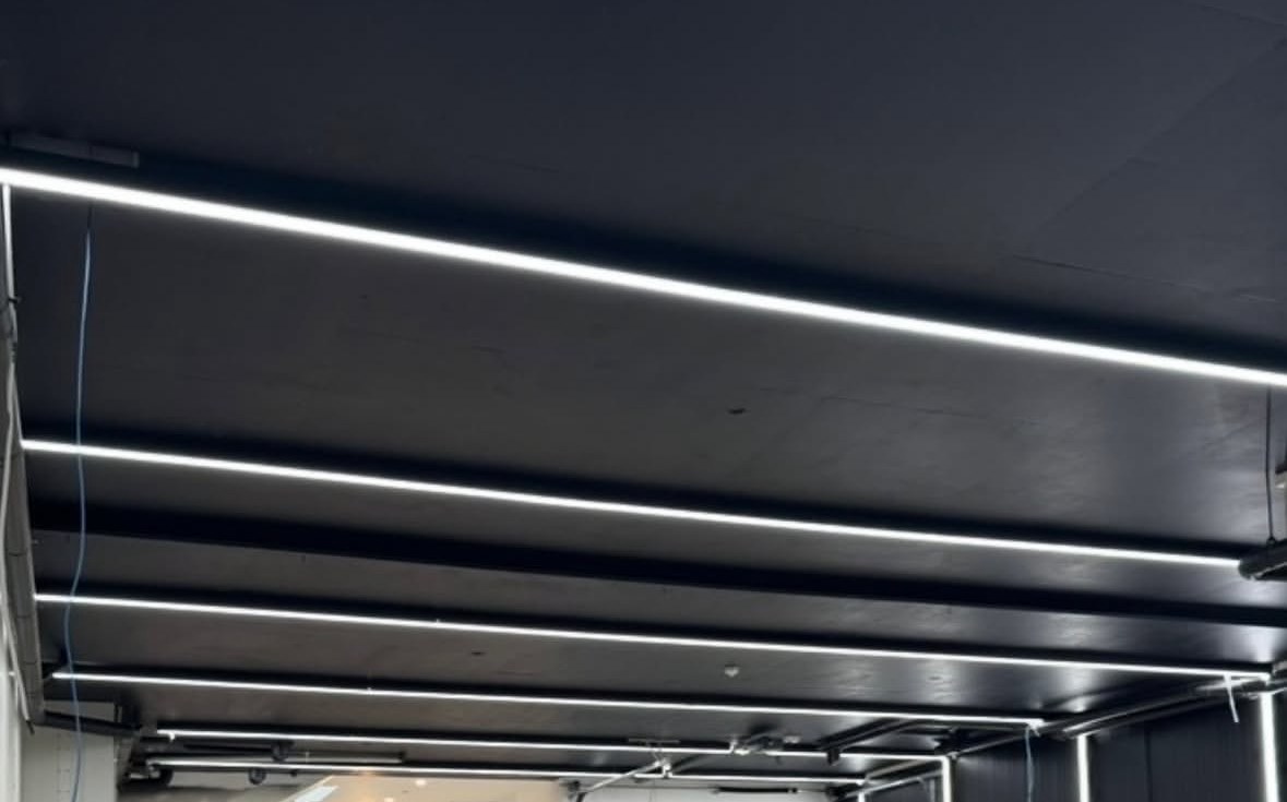 Linear lighting installed in a garage interior